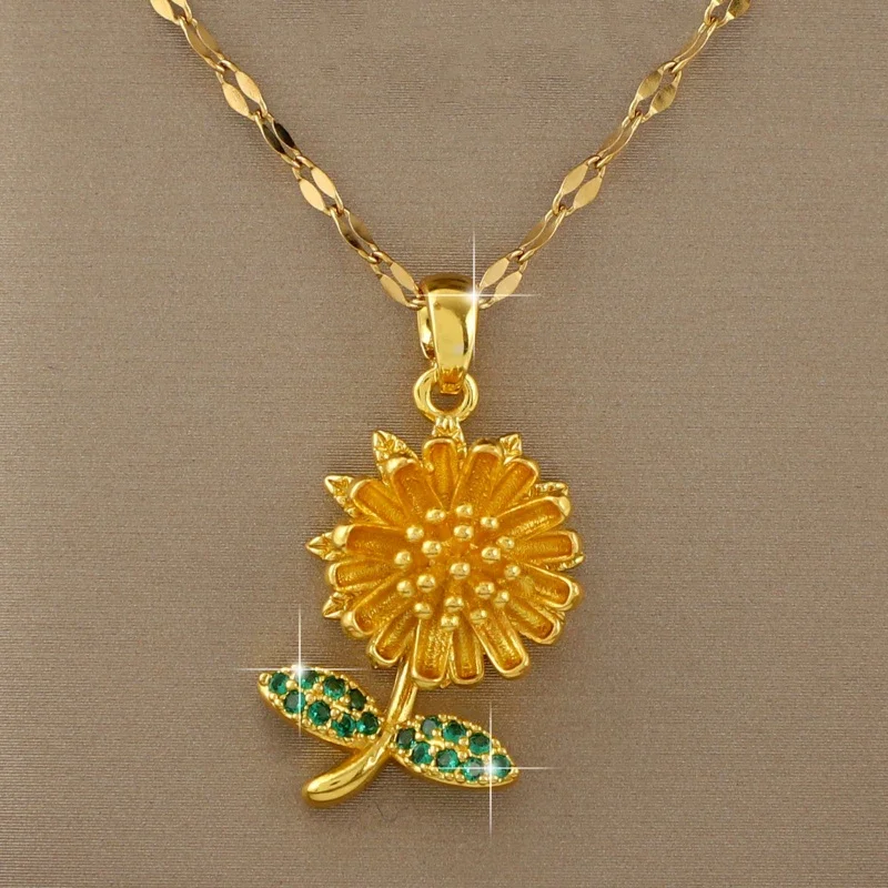 Fashionable sunflower sunflower 360° rotatable pendant necklace Thanksgiving Christmas gift accessories for friends