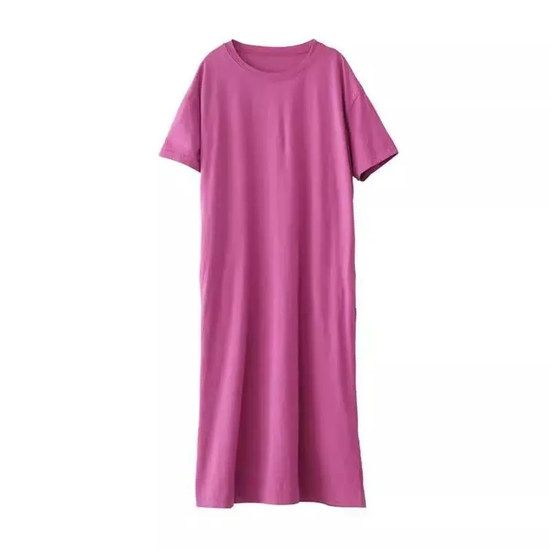 Robe t-shirt à manches courtes et col rond pour femme, vêtement surdimensionné, décontracté, mode féminine, couleur unie, ample, mi-longue, été