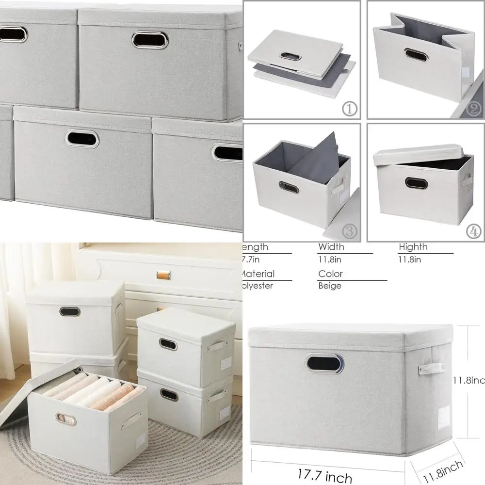 

Набор из 5 складных тканевых контейнеров для хранения с крышками для дома, спальни, гардероба, офиса - бежевый (17.3x11.8x11.8)