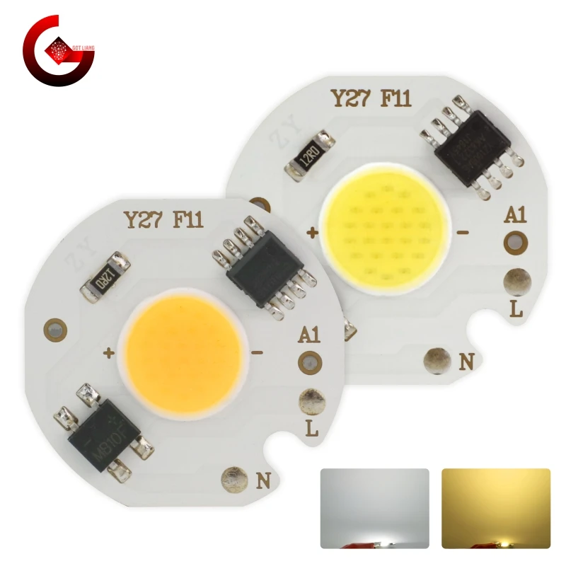 Puce COB LED 3W 5W 7W 10W 220V, 10 pièces/lot, IC intelligent, pas besoin de pilote, ampoule LED pour projecteur à large faisceau, éclairage à