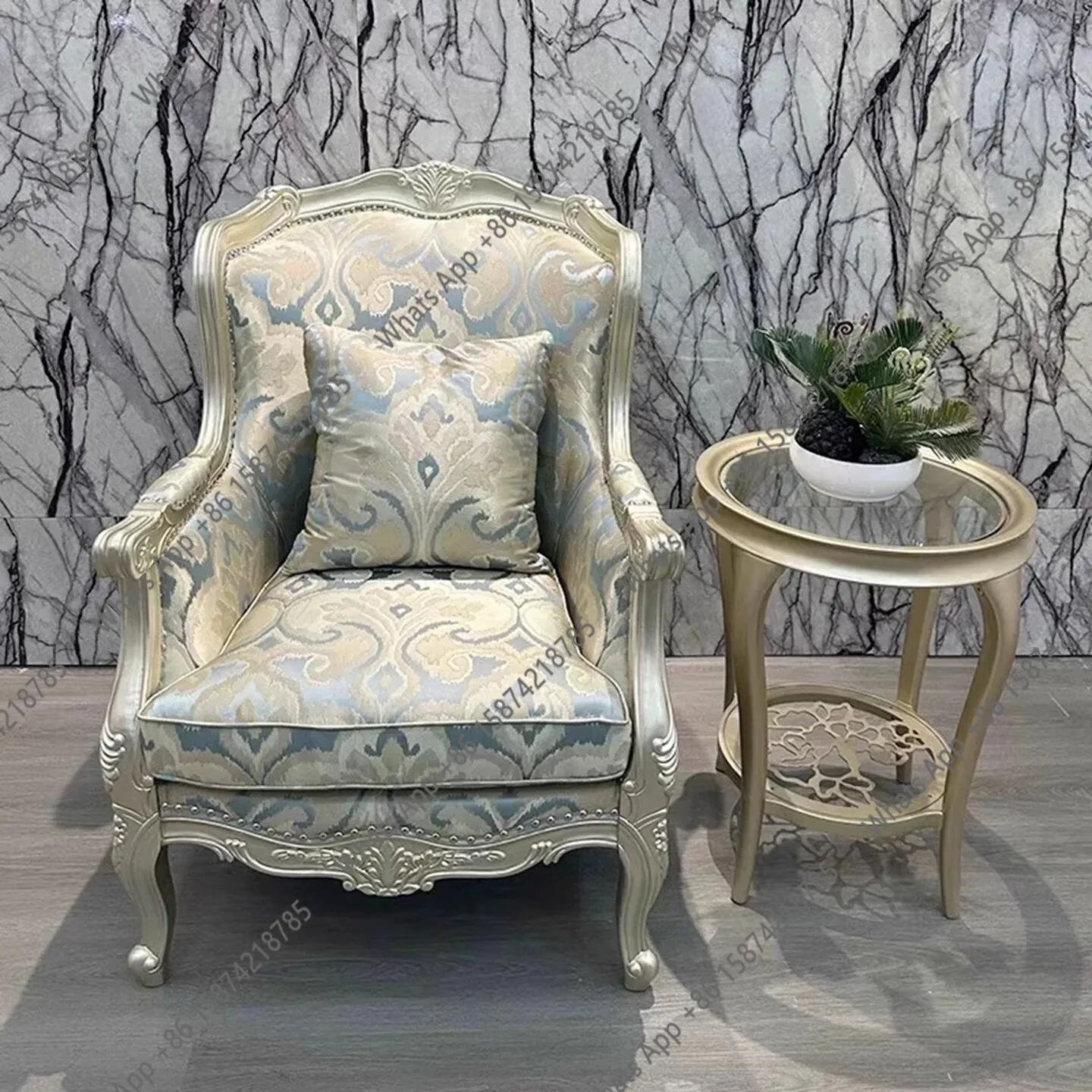 

American light luxury solid wood sofa chair living room balcony leisure tiger chair fabric French single chair