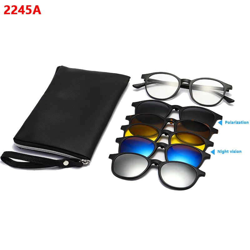 6 In 1 Polarized Sunglasses Men Women Magnetic Clip On Glasses TR90 Optical Prescription Eyeglass Frames Magnet Clips 2245