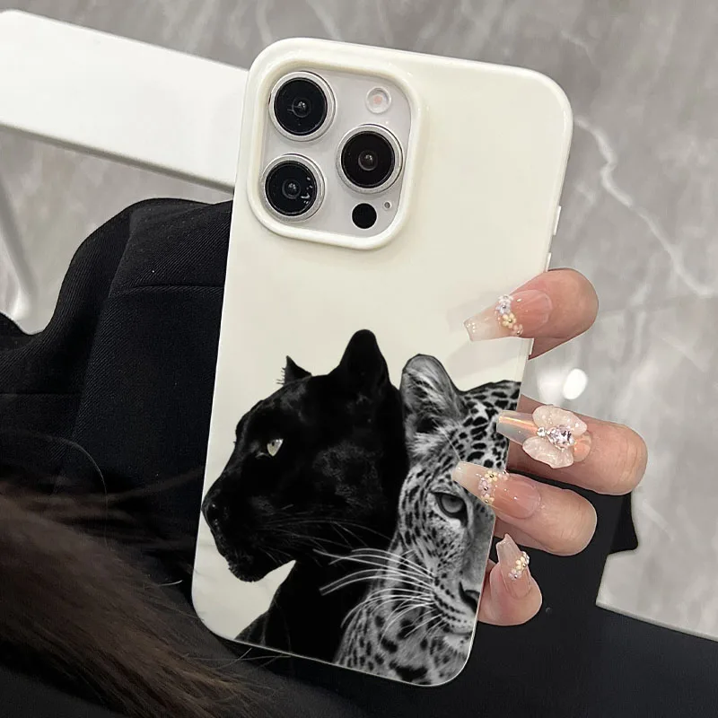

Black and Gray Leopard Pattern Soft Phone Case For iPhone 16 15 Plus 14 13 12 11 17 Air Pro Max Cover Shockproof Bumpers Fundas