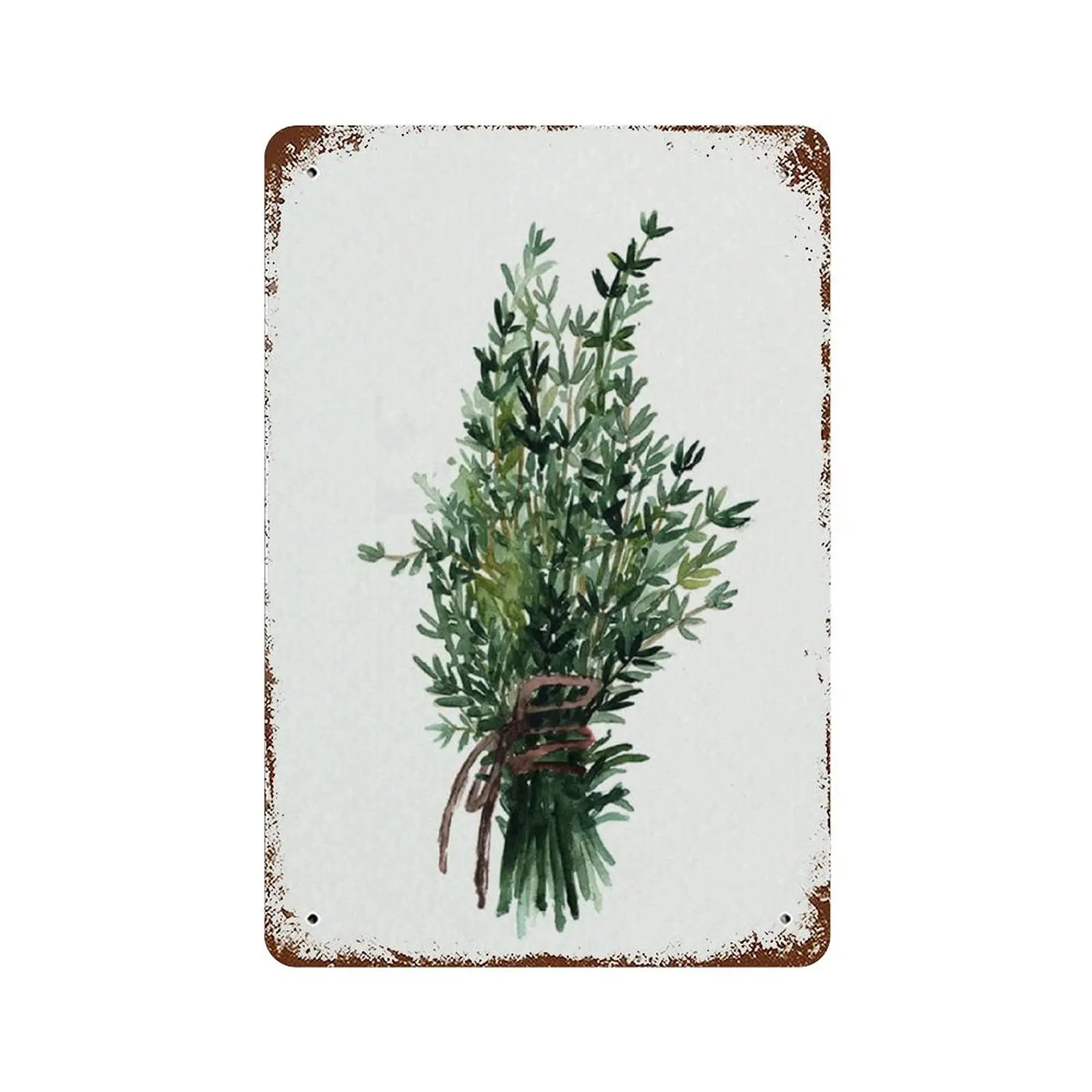 Vintage Tin Sign Thyme Bundle Watercolor Decor Thyme Botanical Green Herb Watercolour Decor Minimalist Kitchen Wall Decor Herb A