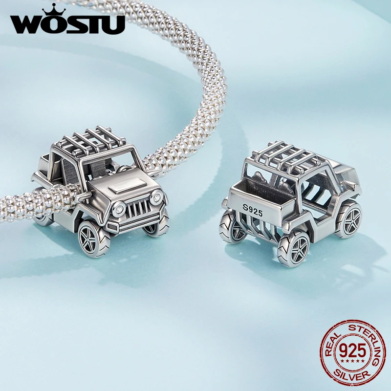 WOSTU 925 فضة سيارة سحر على الطرق الوعرة المركبات قلادة دراجة قطار خمر صالح للنساء الصبي سوار DIY غرامة مجوهرات