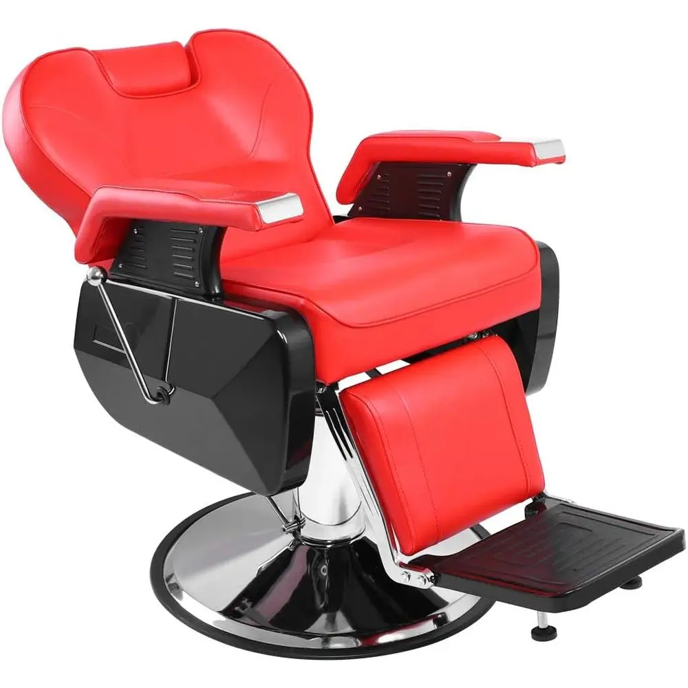 

Stylish Heavy-Duty Barber Chair with 360 Swivel, Hydraulic Pump, and Red Shampoo Equipment for Salons