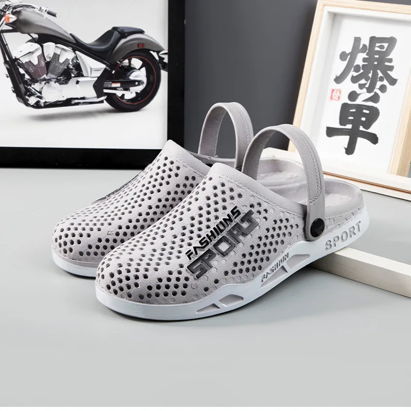 40-44 Mens Mules Clogs Summer Sandals Male Slippers Soft Bottom Beach Shoes Slip-On Zapatos Breathable Non-Slip Hollow Footwear