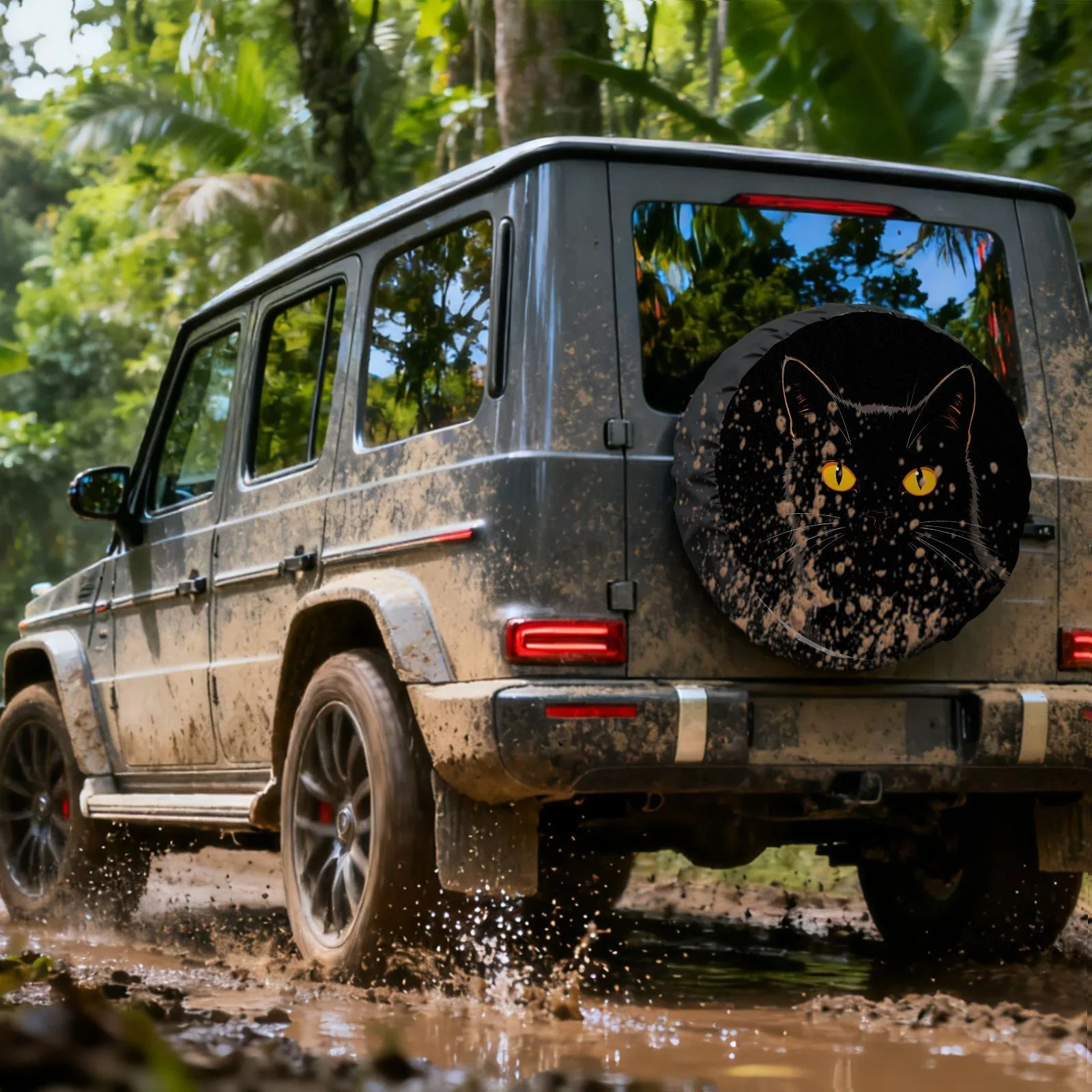 

Black Cat Eyes Tire Cover Black Polyester Spare Wheel Protector for SUV Truck Off Road