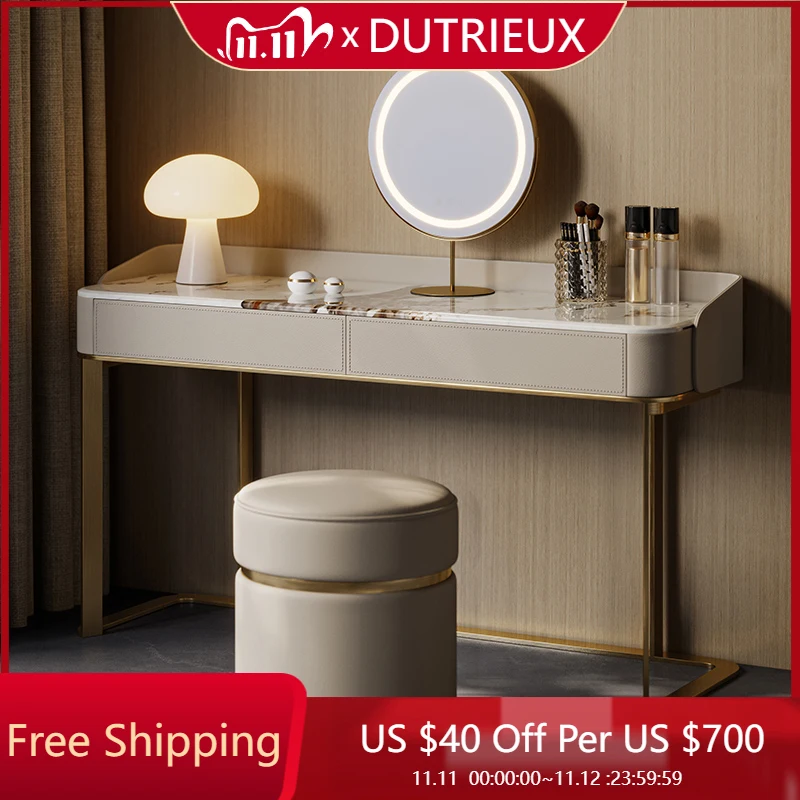 

Mirror Makeup Vanity Table Luxury White Storage Drawers Dressing Table Cosmetics Wood Mesa De Maquillaje Postmodern Furniture