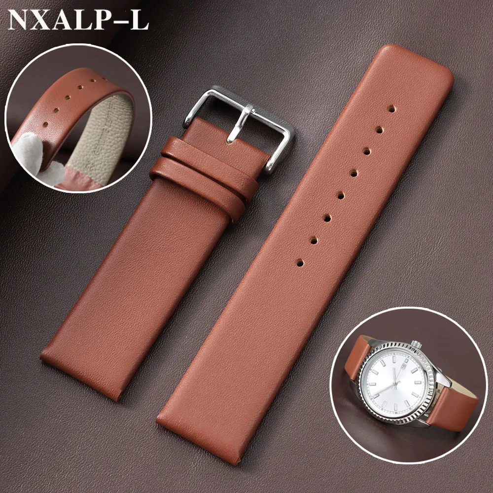 Correa de reloj ultrafina de piel de becerro, correas de cuero genuino de 18mm, 20mm y 22mm, pulsera Universal para hombres y mujeres con hebilla plateada