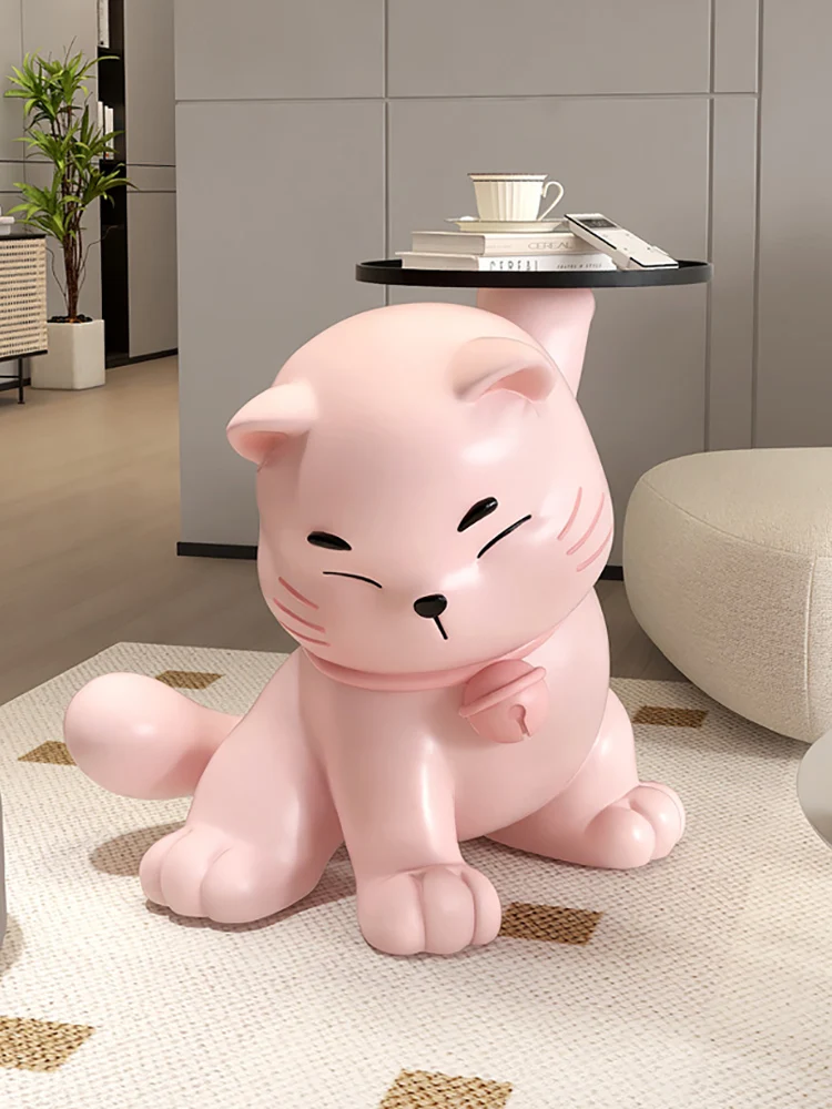 Home Decor Fortune Cat Statues Floor Decor Creative Lucky Cat Sculpture Side Tables Living Room Tray Storage Rack Журнальні столики