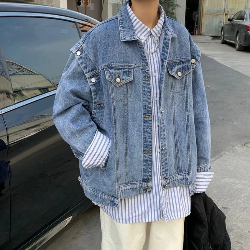 

Повседневные свободные мужские джинсовые пальто на пуговицах Джокер Эстетическая модная брендовая мужская одежда Ковбойская мода Быстрая доставка Y2k Мужская джинсовая куртка