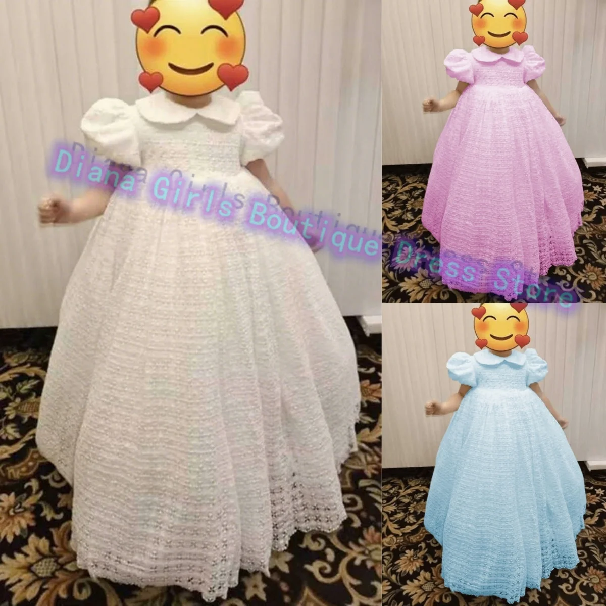 

Elegant Quality Milk Lace Little Girls Flower Girl Dress Fluffy for Wedding Baptism Party Kids Birthday Ball Evening Gowns