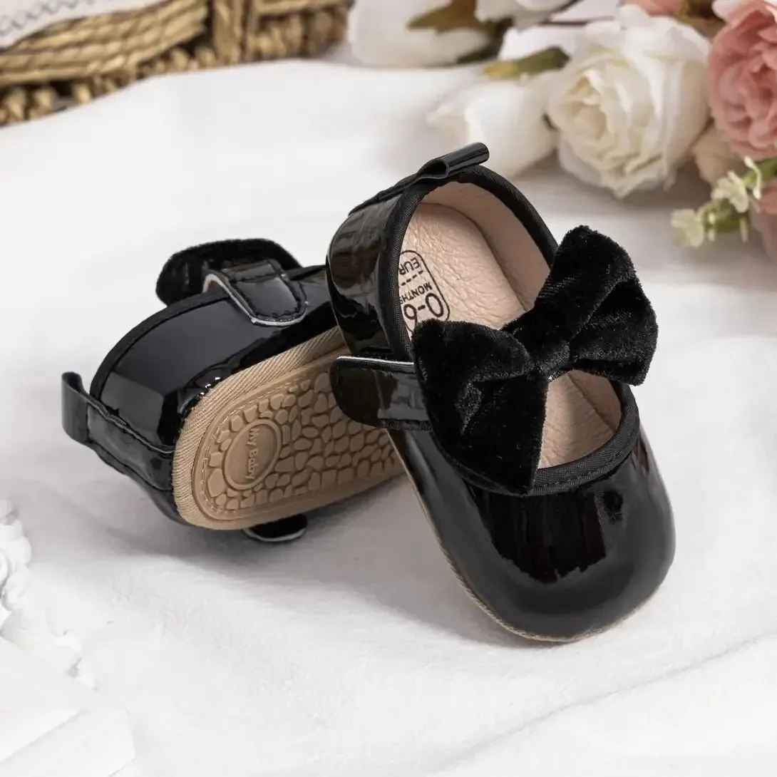 Meckior 2024 New Baby Girls Shoes Red Bowknot Casual Dress Shoes Anti-Slip PU Leather Party Wedding Princess Baby Shoes 0-18M