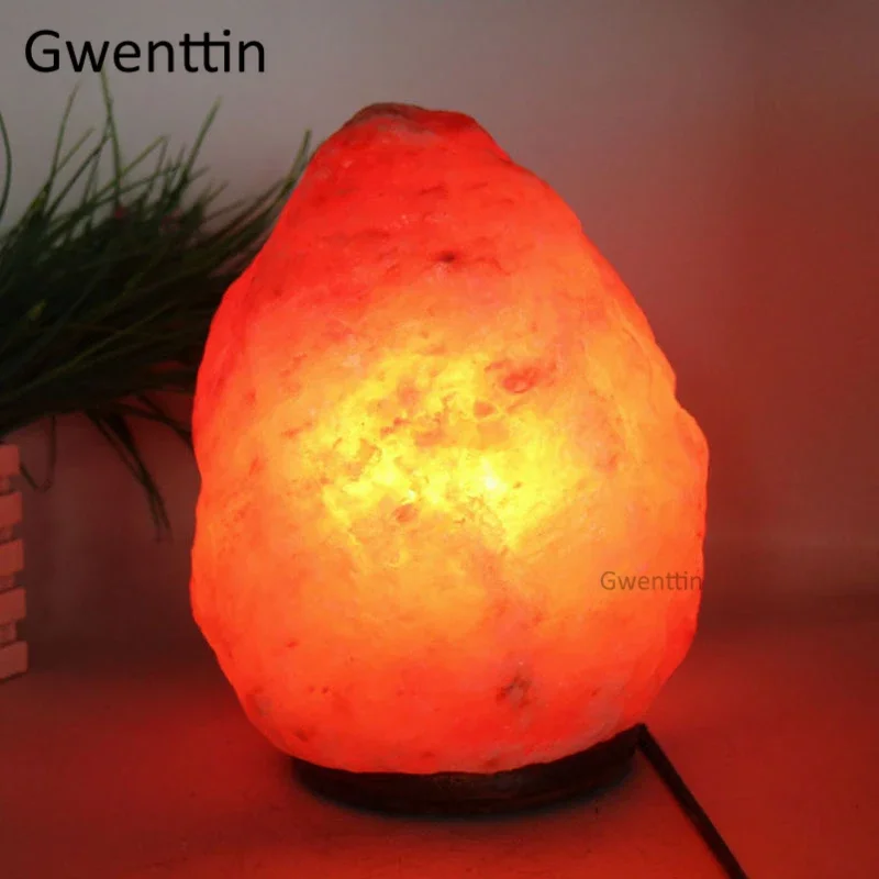 Himalayan Rock Crystal Salt Lamp LED Night Light Hand Carved Wooden Base Stand Light Air Purifier Bedroom Home Decor Luminaria