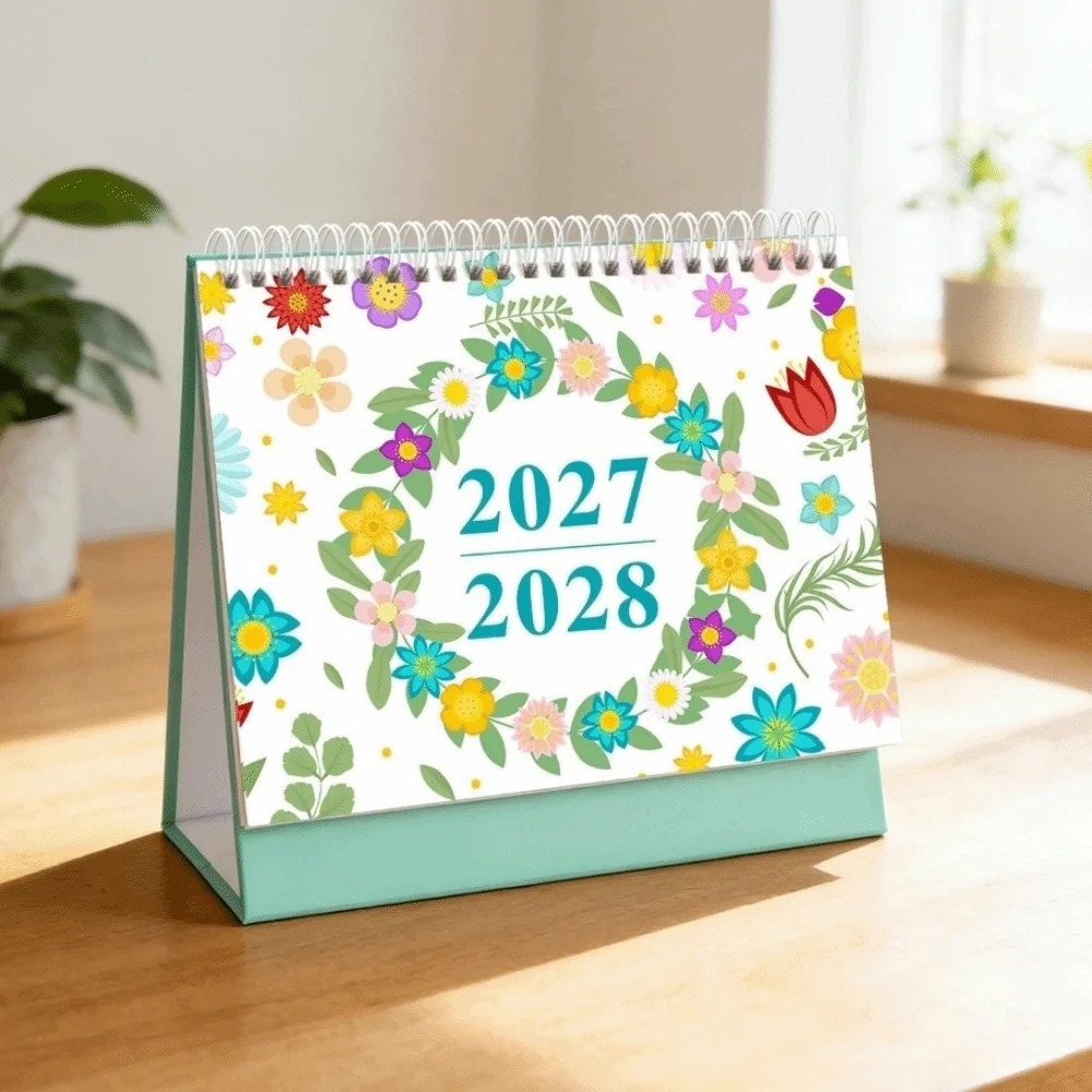 New Plant Desk Calendar Small Standing Flip 2027 Desktop Planner January 2027-June 2028 Office Supplies Monthly Agenda Calendar