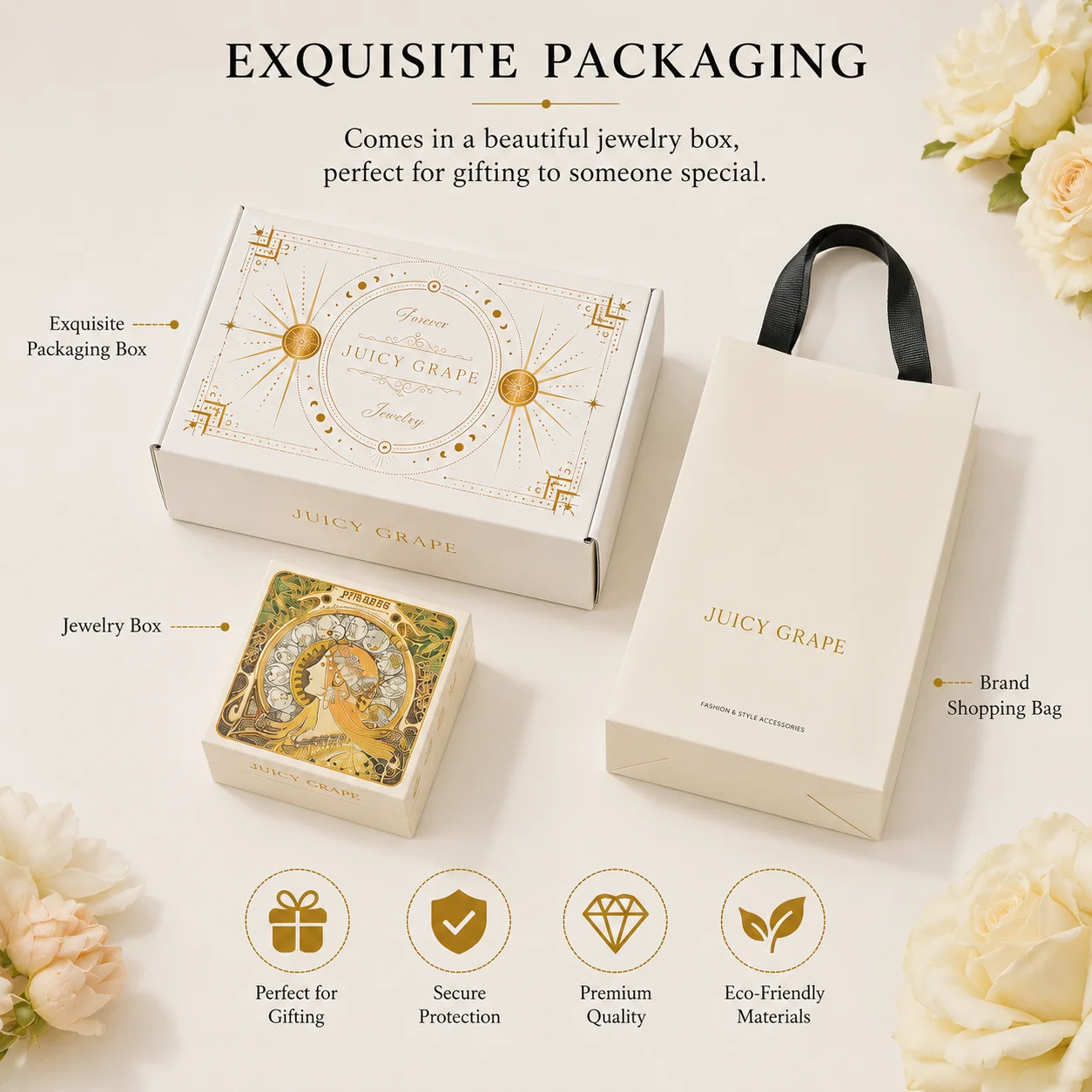 Juicy Grape Emaille-Gelbe Gardenie Vergoldetes Schmuckset Blumen-Halskette Ohrringe Perlenarmband Geschenk für Frauen & Mädchen – Detail 4