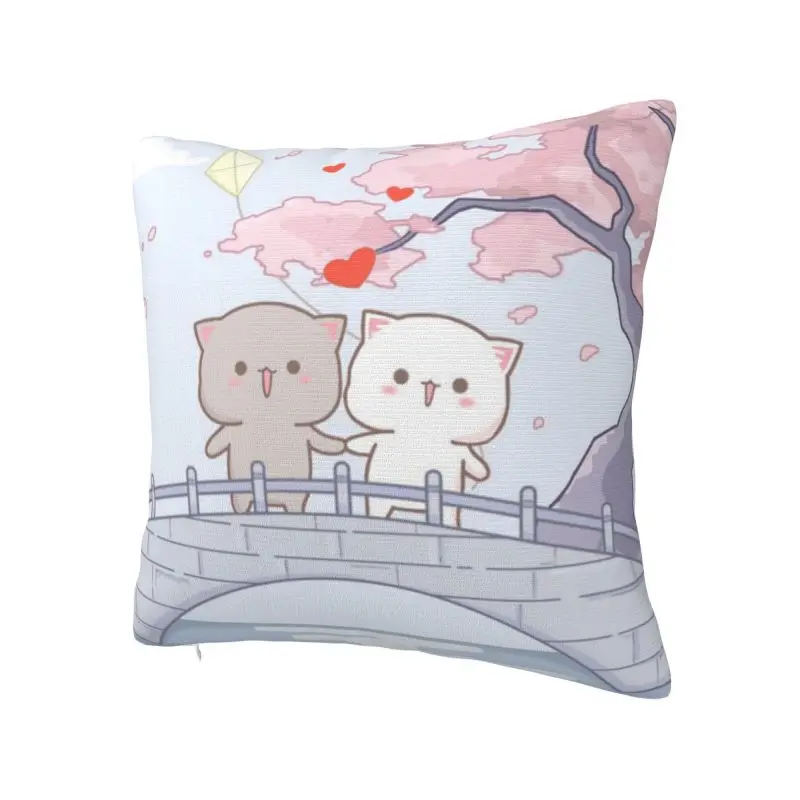 Romantic Peach And Goma Mochi Cat Throw Pillow for Sofa Modern Cushion Cover Car Pillowcase