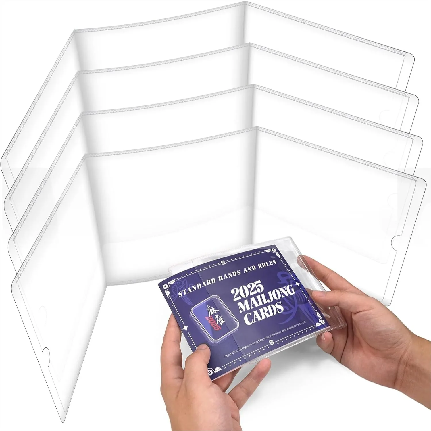

Mahjong Card Sleeve Holder, Fit Large Print Size 6 1/8x4 3/4 Inches, Durable Transparent Protector Set for Mahjong Game (4 Pack)