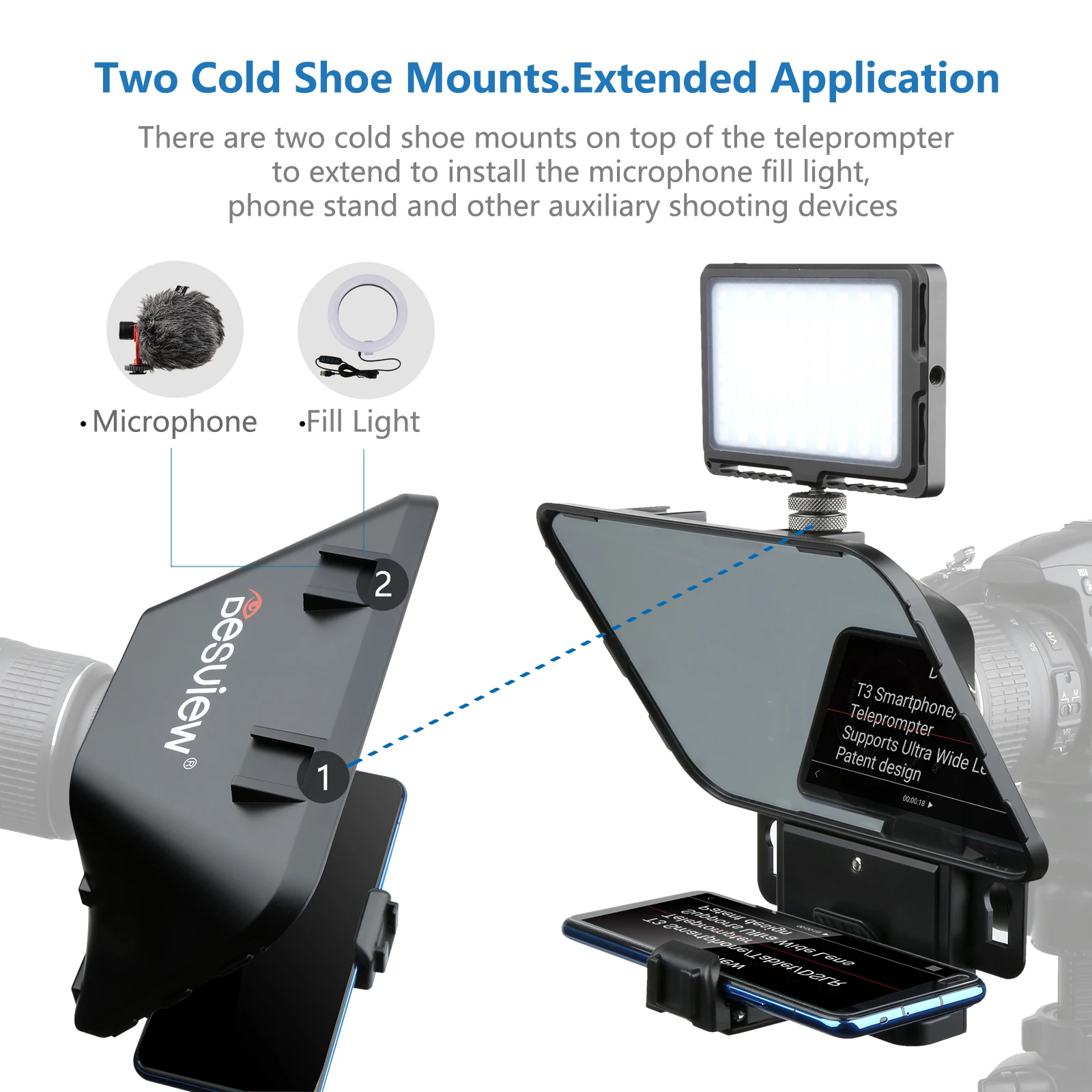 Teleprompter Desview T3-11inch Portable Kit with Transparent Mirror Glass & Remote Control,Compatible with Phone & Tablet