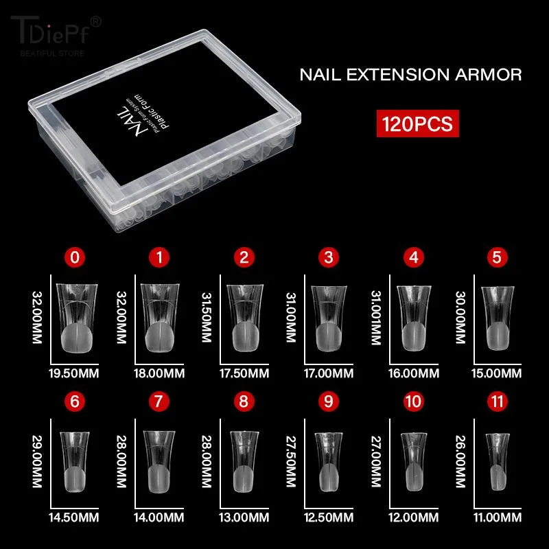120Pcs/Box Duckbill Shape Nail Molds Dual Form Full Cover Quick Building Gel Mold Acrylic False Nail Tips Extension Top Forms