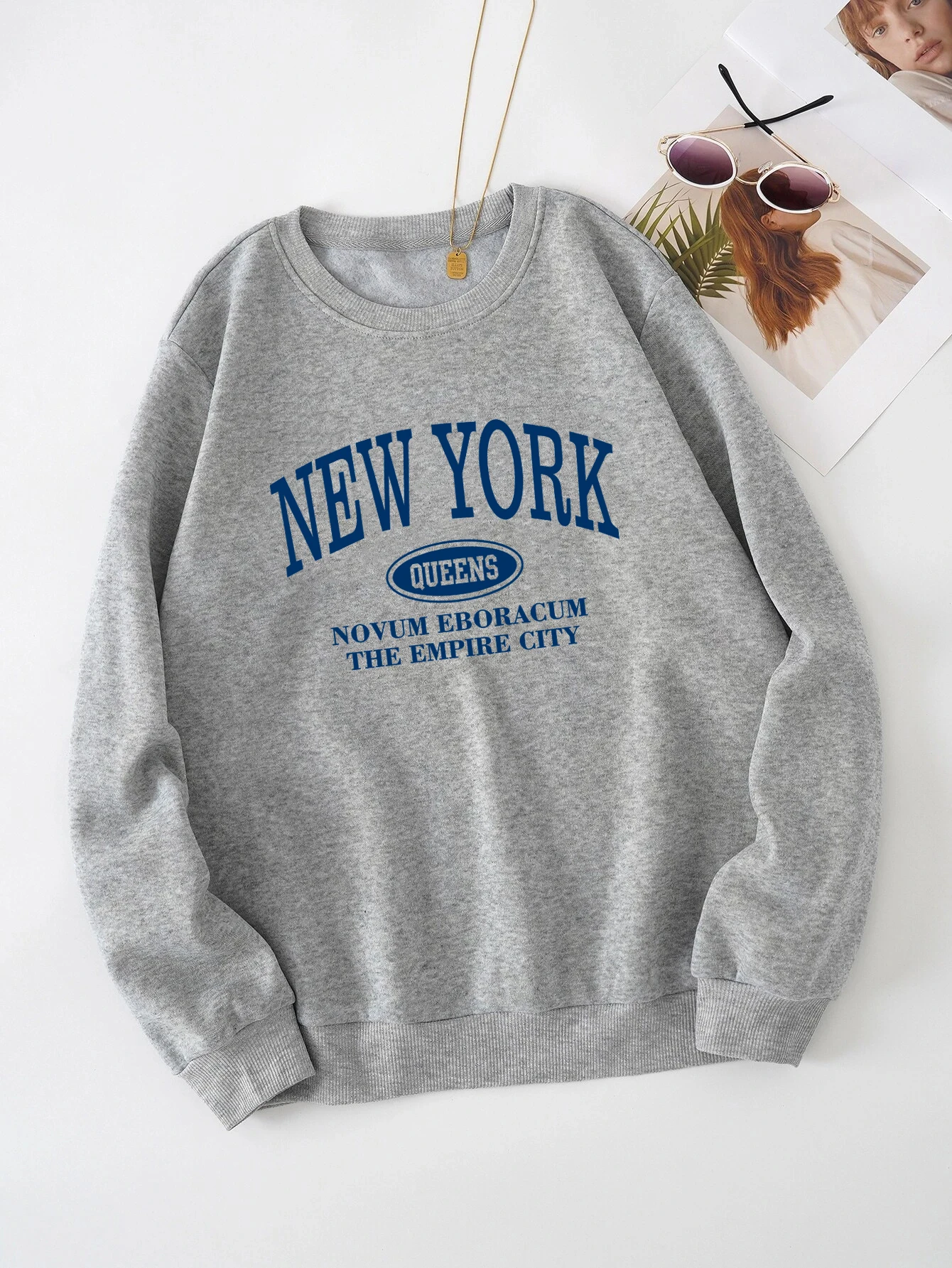 Women's Letter Graphic Thermal Lined Crew Neck Pullover Long Sleeve Sweatshirt