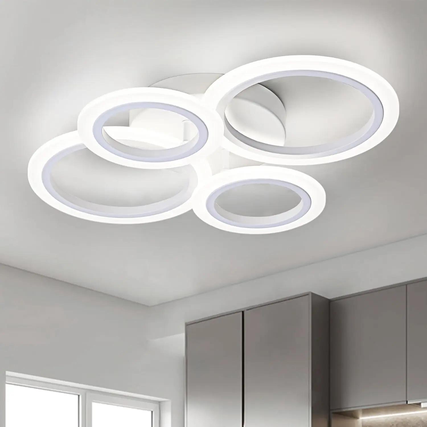

Modern LED Ceiling Light, White 4 Rings Flush Mount Ceiling Light, Lighting Fixture Ceiling Lamp for Kitchen Bedroom Living Room