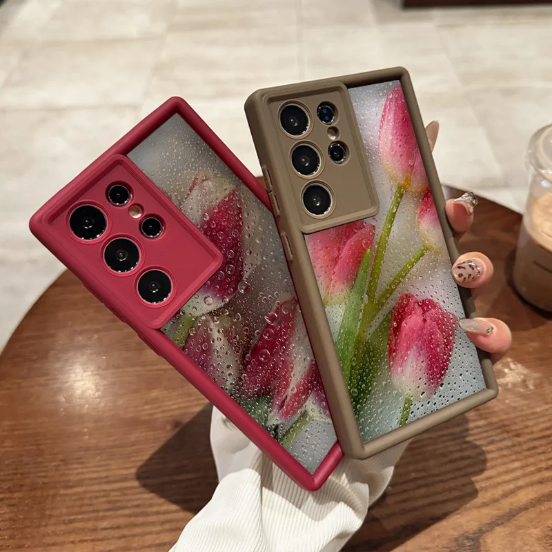 Stylish Flower Pink Tulip Floral Pattern Phone Case for Samsung Galaxy S26 Ultra S25 FE S24+ S23 S22 S21 Plus S26+ 5G Soft Cover