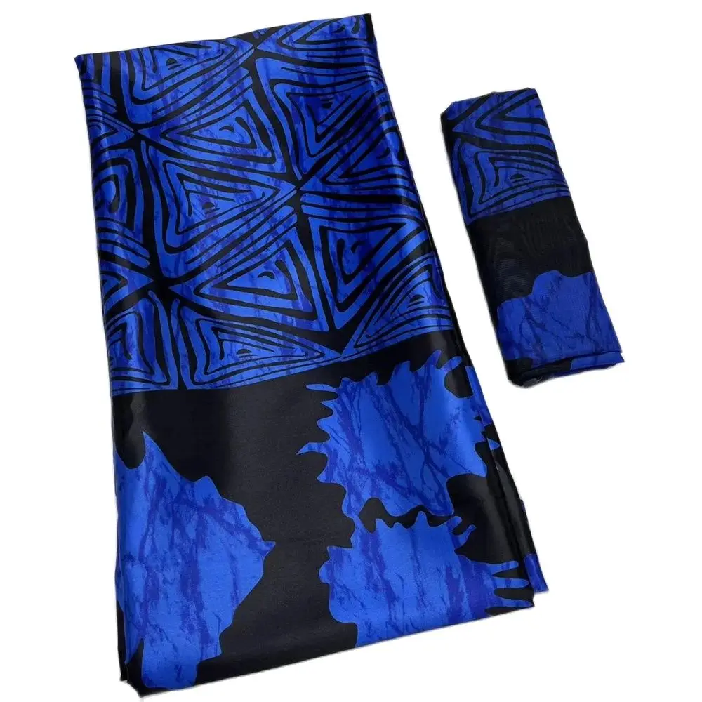 

New Arrival African Printed Silk Chiffon Fabric Wholesale Satin Fabric 4+2 Yards For Women Dress