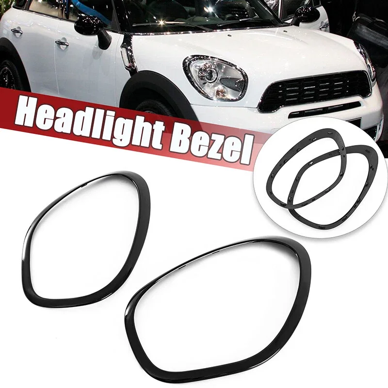 

51139801573,51139801574 For Mini Cooper R60 Countryman 2011 ~ 2016 Pair Gloss Black Car Headlight Ring Bezel Trim Surround Cover