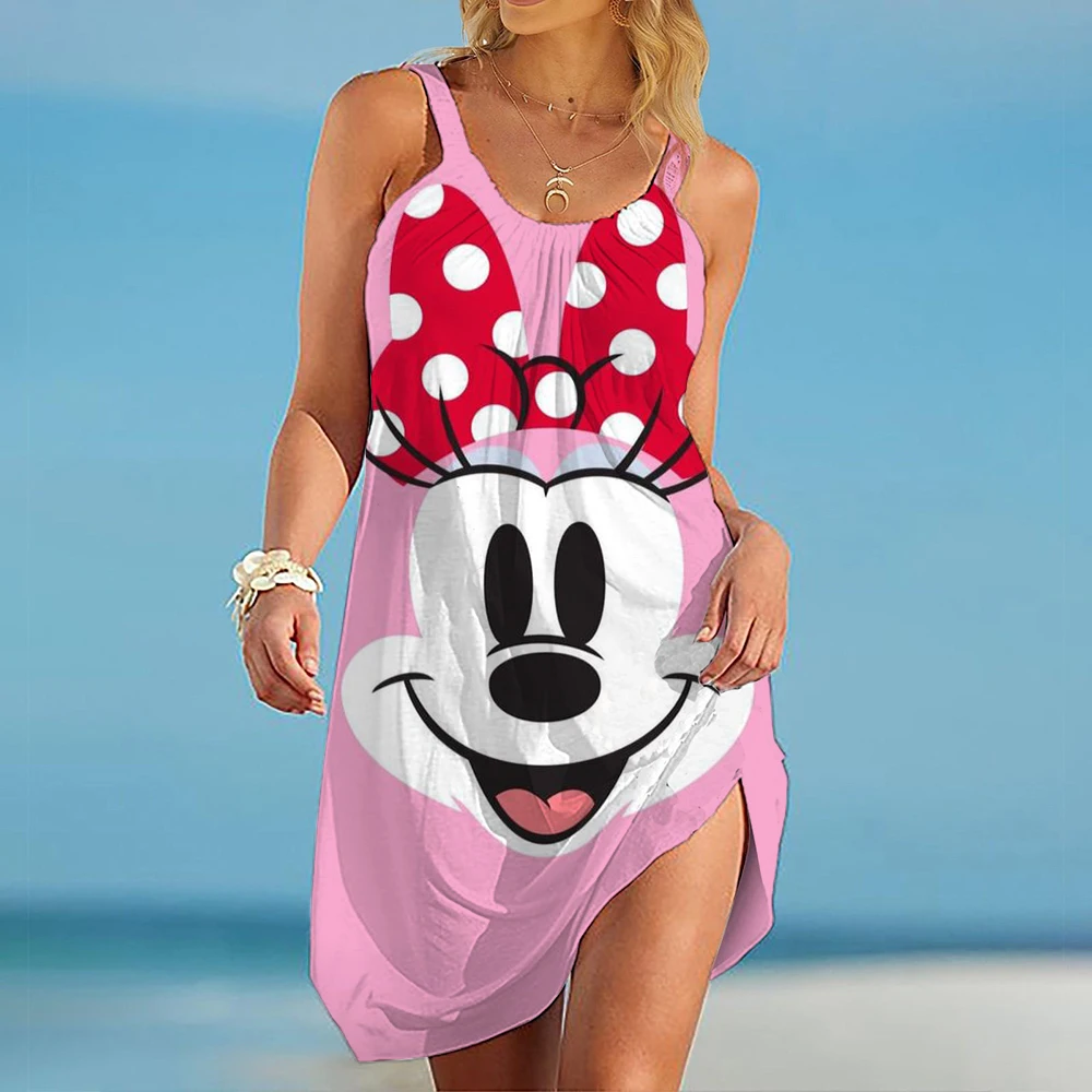 Minnie Mouse Eleganckie Sukienki Dla Kobiet Kobieta 2025 Disney Sukienka Plażowa Mickey Sukienka Moda Top Print Casual Loose Oversized Dyr
