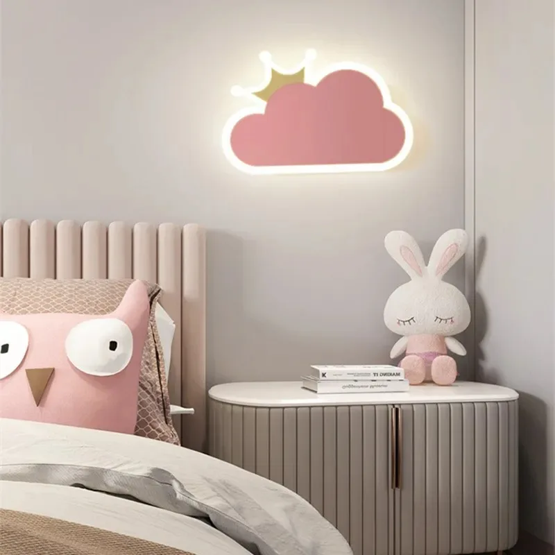 Children's Room Wall Lamp Nordic Crown Cloud Boy and Girl Room Wall Light Simple and Warm Bedroom Bedside Sconces LED