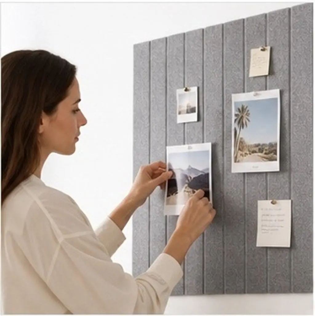 Felt Bulletin Board Vertical Stripes Self-Adhesive No Drill Decorative Photo Memo Display Board for Home Office Classroom