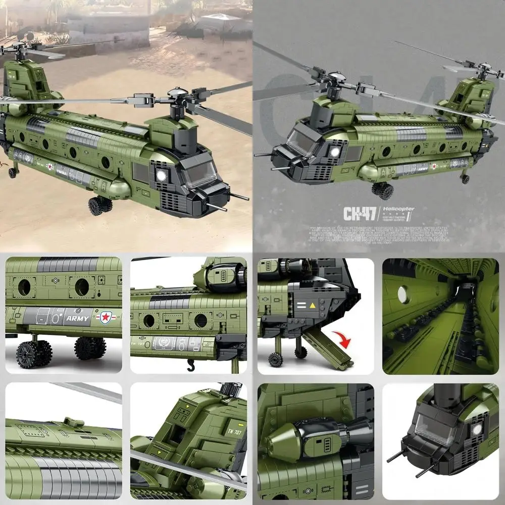 Kit giocattolo per elicottero Chinook CH-47, blocchi di costruzione per velivoli da trasporto militare da 1451 pezzi per adolescenti e adulti