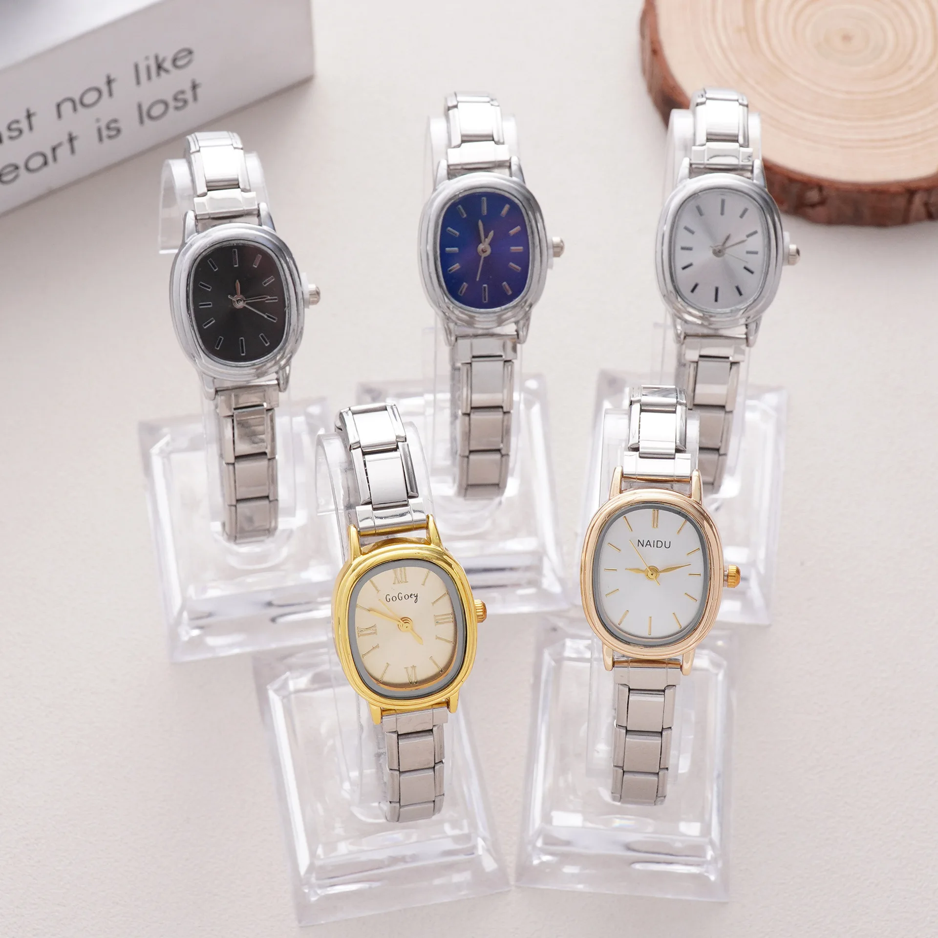 Vintage Oval Ladies Quartz Watch Slim Stainless Steel Bracelet Band Minimalist Small Dial Student Daily Elegant Wristwatch