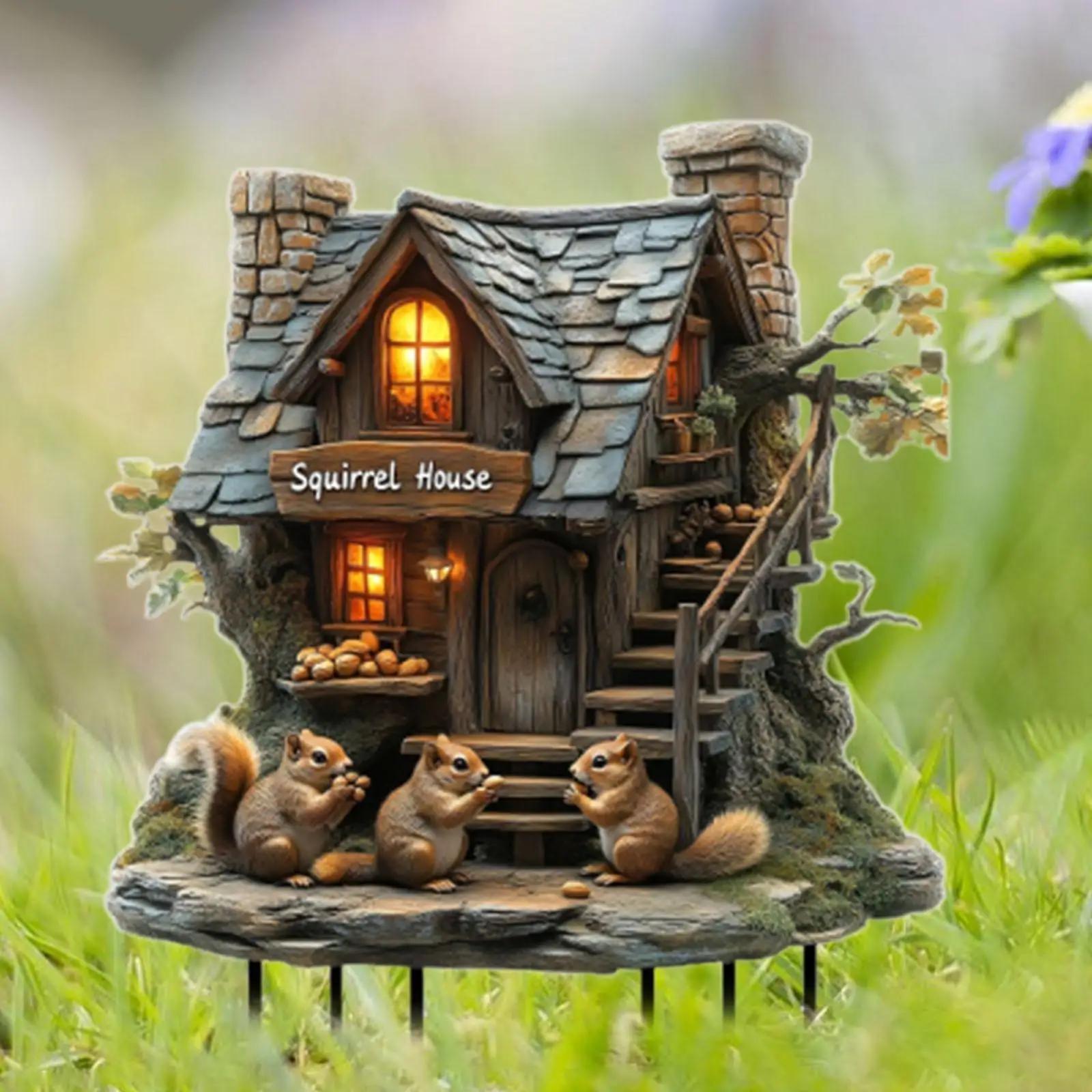 Garden Squirrel House Stake Garden Accessories Yard Decoration Flowerbed Decor, Decorative, Lawn Sign Decor for Festival Yard