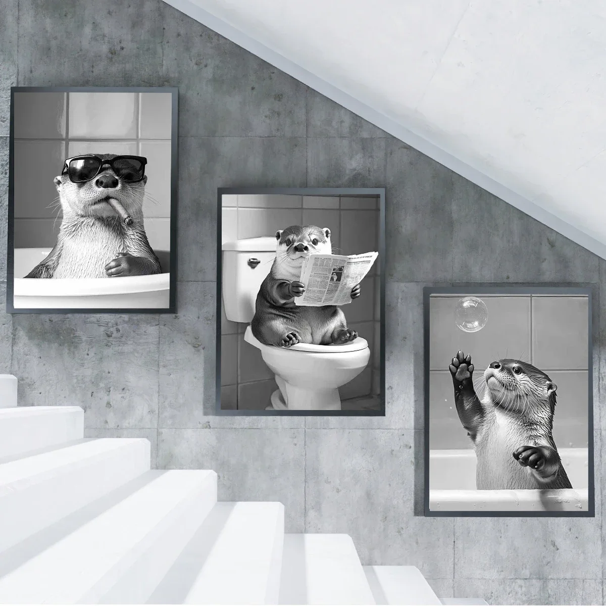 مضحك قضاعة و الراكون الحمام قماش المشارك القط شرب الحيوانات أبيض وأسود جدار الفن جدارية لغرفة المعيشة الحديثة ديكور المنزل #3