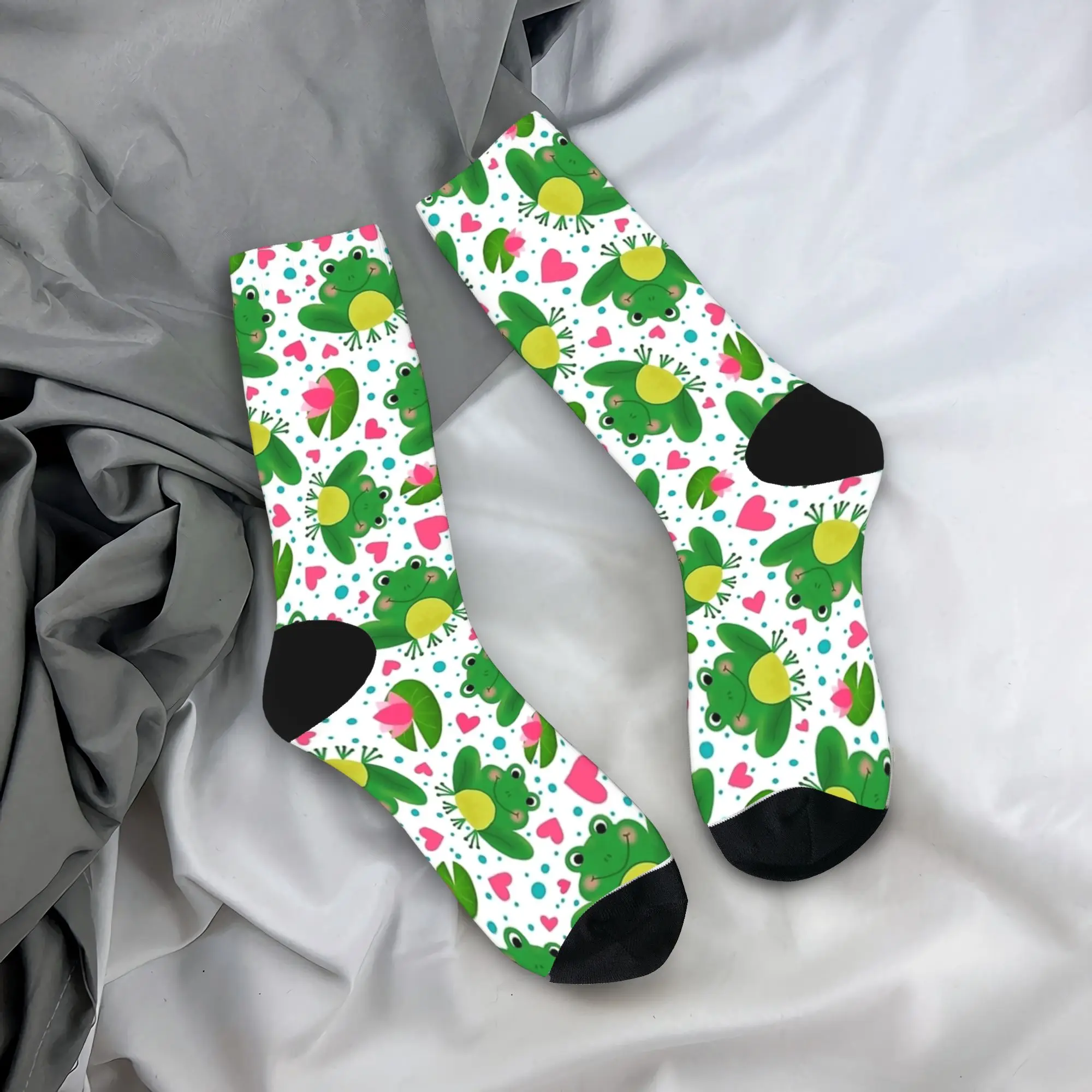 

Чулки с лягушками и сердечками, мужские носки унисекс, мягкие дышащие носки для отдыха, осенние велосипедные антибактериальные носки на заказ, подарок