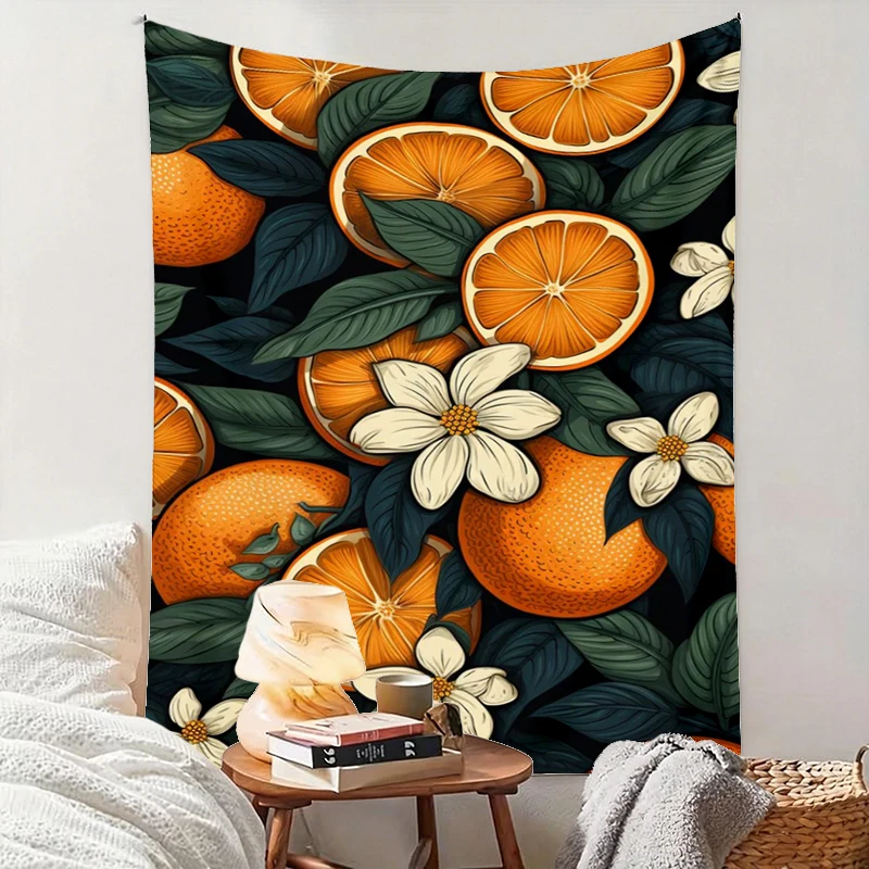 1PC Orange Slice Pattern Art Print Backdrop Banner, Bedroom Living Room Photo Background, Polyester, Home Decor, Wall Art