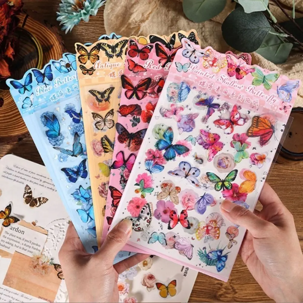 Vintage Waterproof Butterfly Hand Ledger Stickers Gift Stationery Butterfly Stickers PVC School Office Supplies Gooka Sticker