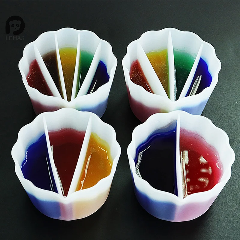 Silicone Split Cups For Paints Pouring Acrylic Paint Pour Cup 5 Channels Dividers DIY Epoxy Resin Tools For Jewelry Making Craft