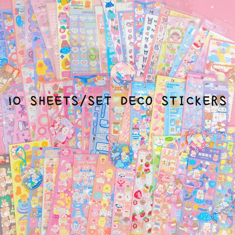 

SKYSONIC Kawaii 10 Sheets Decorative Stickers Bojo Journal Scrapbook Kpop Sticker For Postcards Albums DIY Korean Stationery