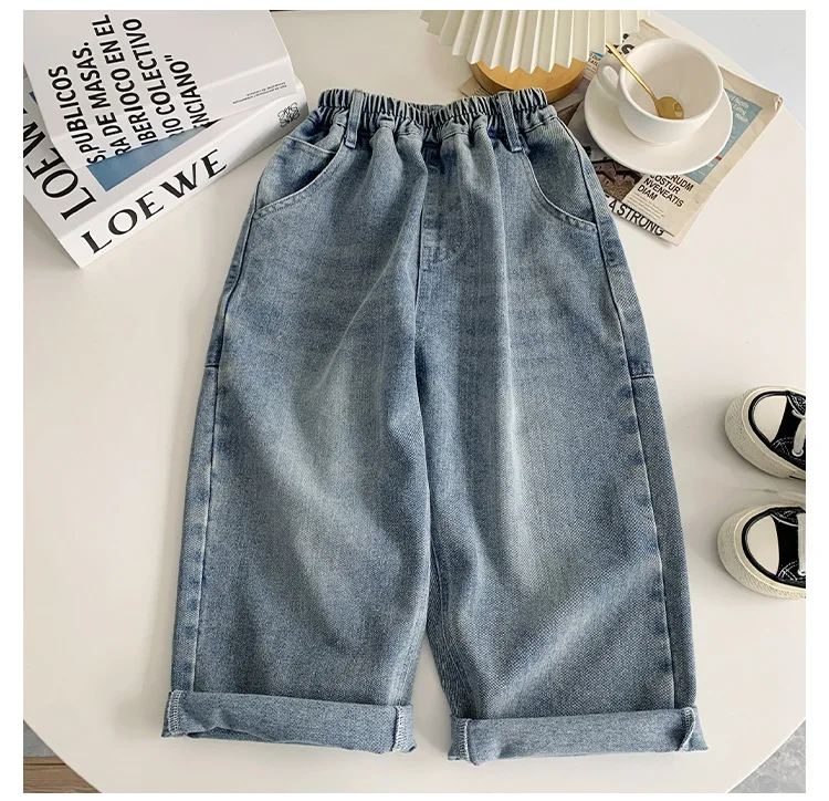 2024 Autumn New Kids pants Fashion solid color Children\'s straight jeans Boys loose casual denim Trousers