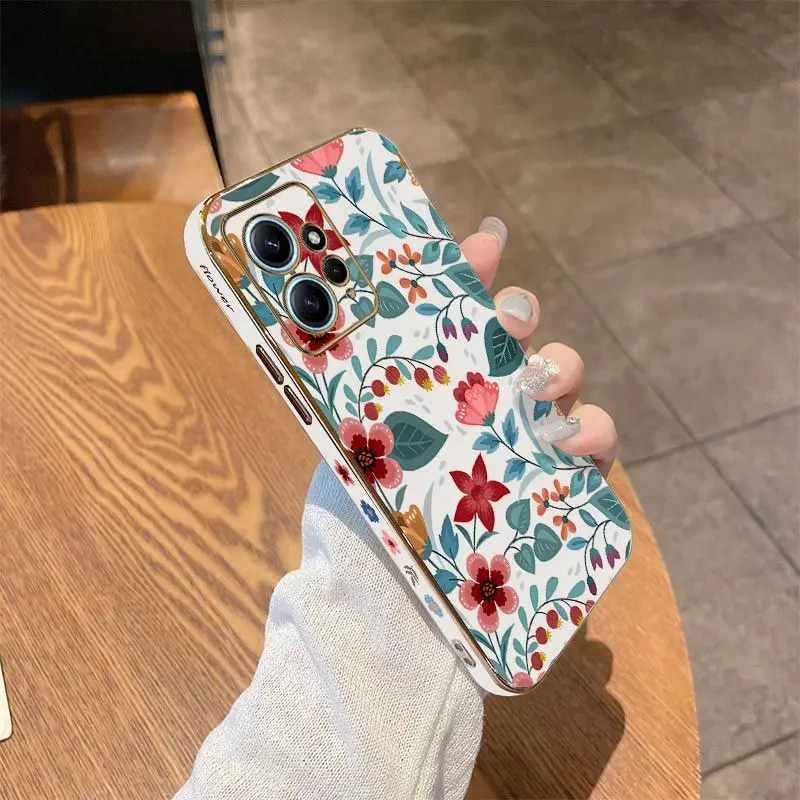 Safflower Flower Luxury Plating Phone Case For Xiaomi Redmi Note 11 Pro Plus 10 Pro 11 11S 12Pro Plus 12 9S 8 Pro Cover