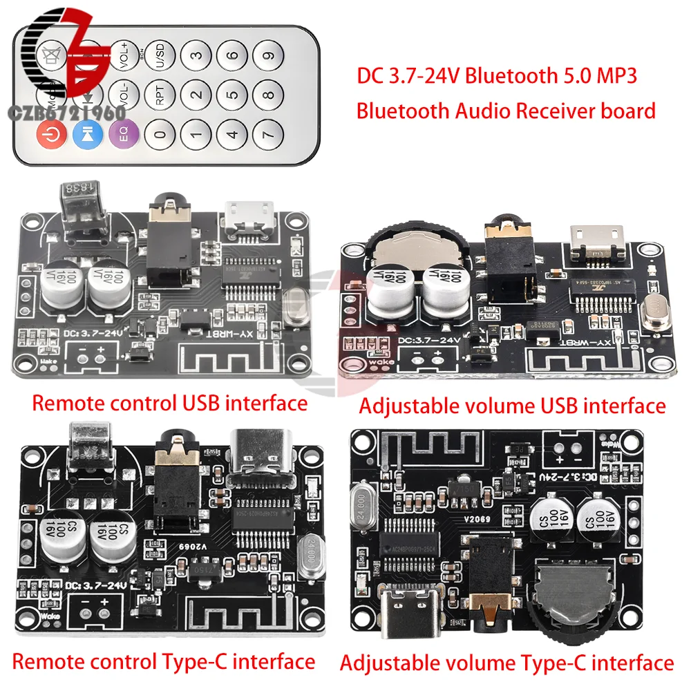 Bluetooth Audio Receiver board DC 3.7-24V Bluetooth 5.0 MP3 Lossless Decoder Board Remote Control Stereo Audio Music Module