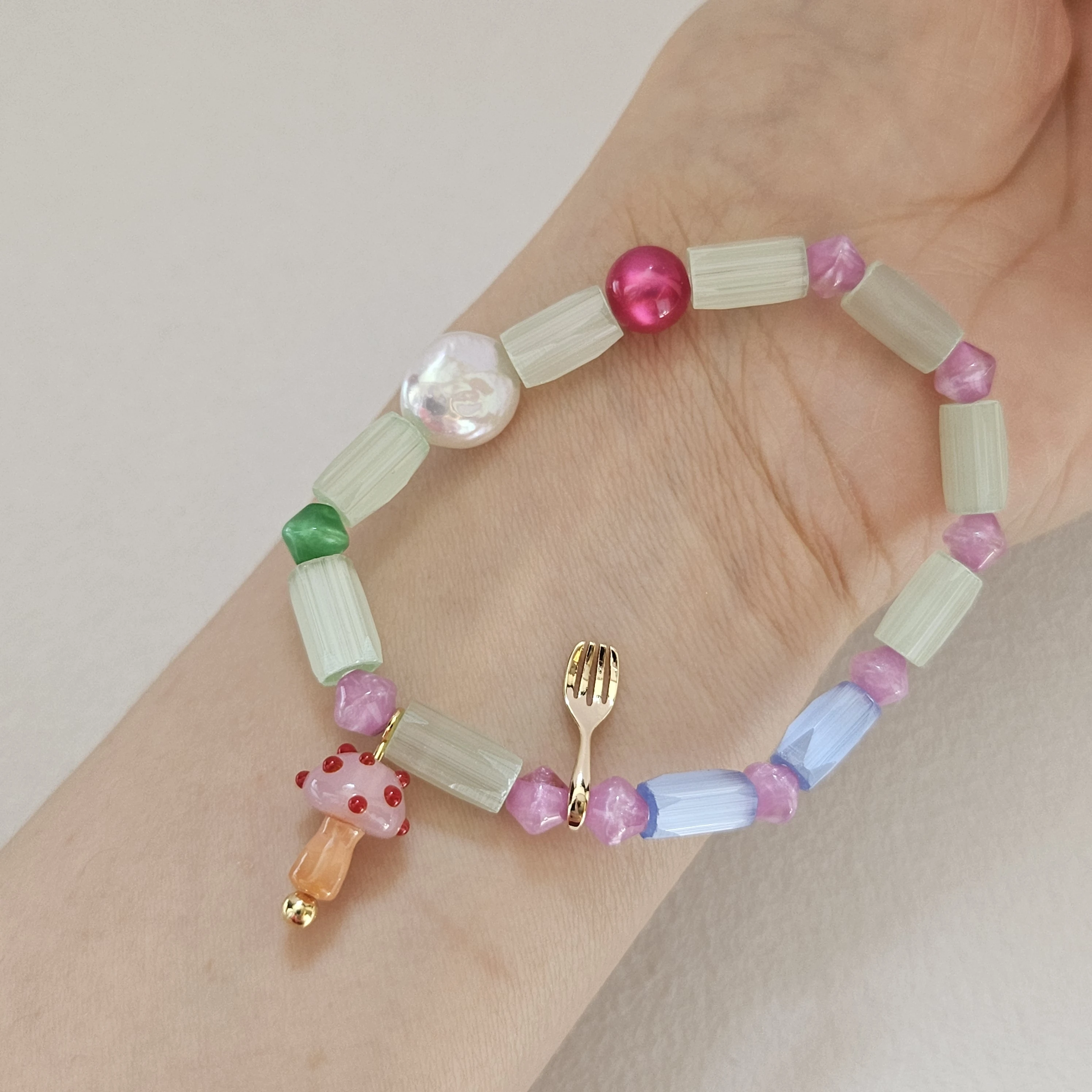 925 الفضة الفطر سوار قوس قزح فقاعة شوكة سوار لطيف الرياح