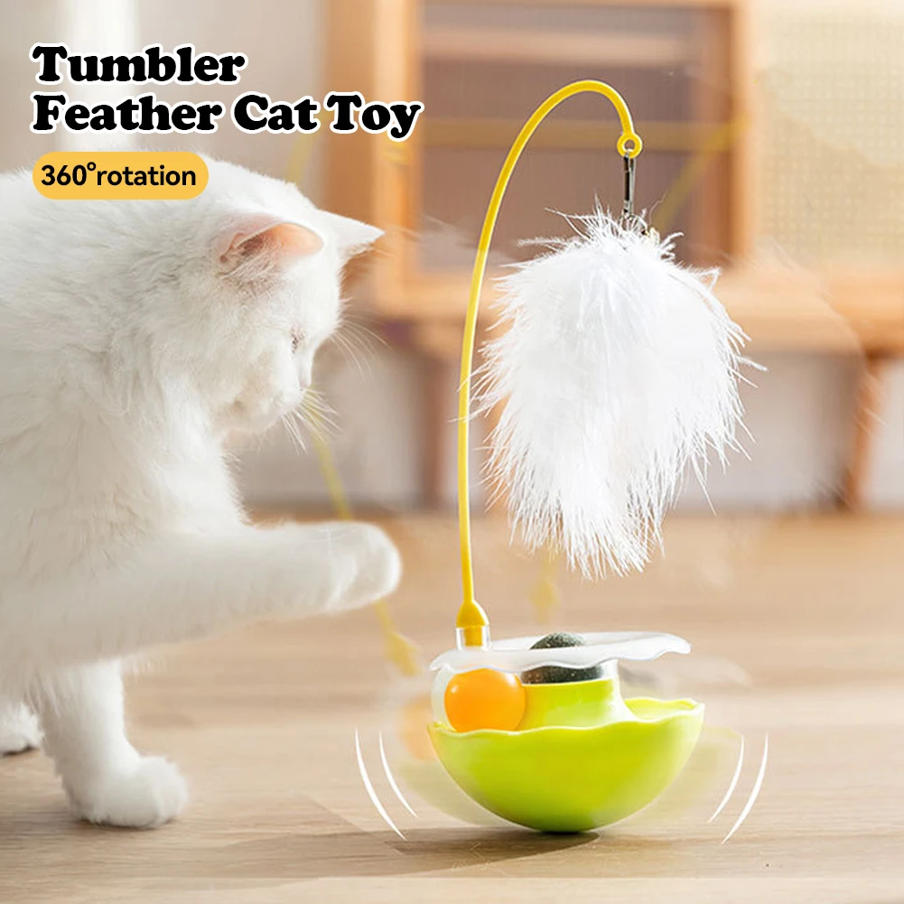 1Pc Cat Tumbler Toy with Ball Feather Catnip Cat Interactive Feather Toys Pet Bumbler Funny Toy Kitten Toys