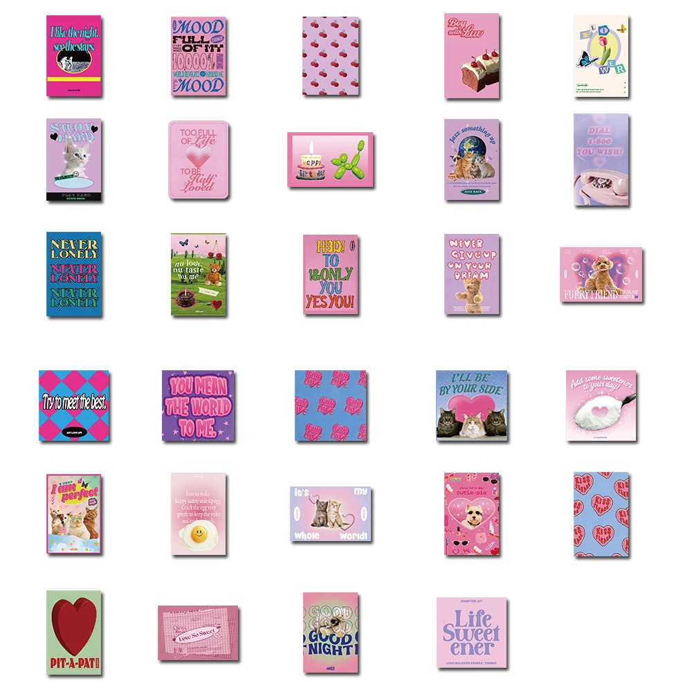 50Pcs Vintage Pink Y2K Charm Stickers 2000s Aesthetic for Laptop Guitar Car Phone Graffiti Sticker Waterproof Toys Hobbies