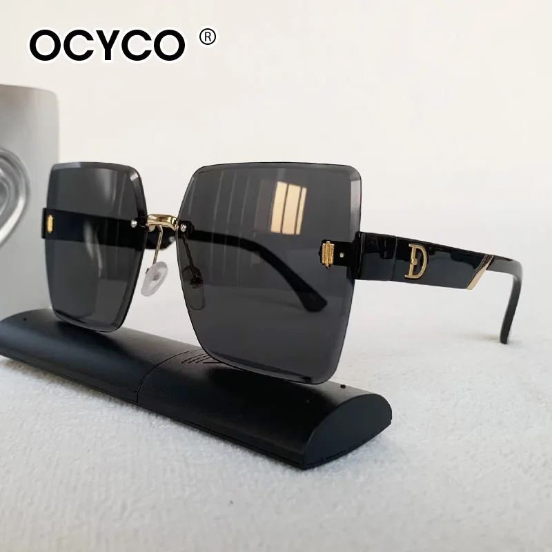 

Модные квадратные солнцезащитные очки без оправы для мужчин и женщин, брендовые дизайнерские винтажные солнцезащитные очки с буквами, женские и мужские очки на открытом воздухе, UV400