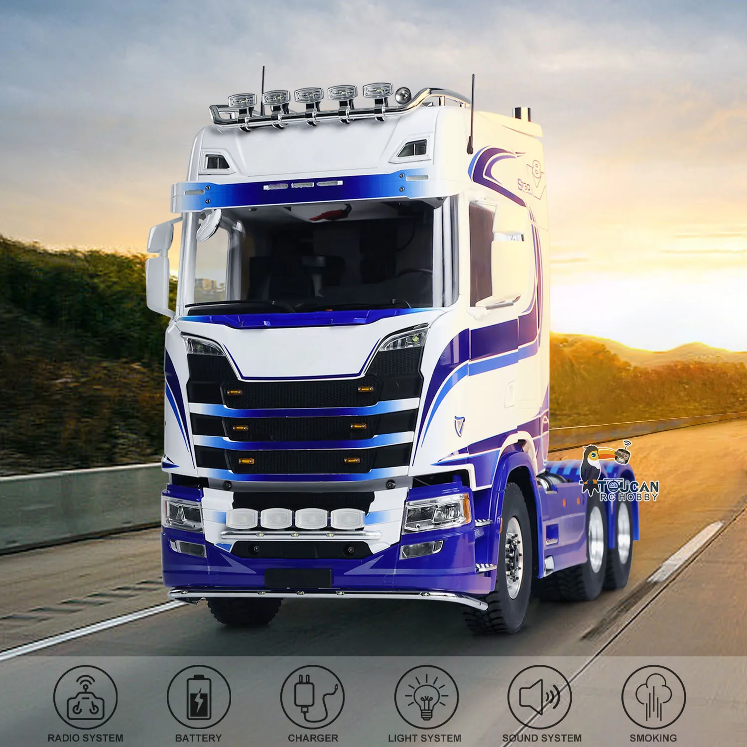 TOUCAN 770S 1/14 Remote Control Tractor Truck Flysky ST8 Radio 2Speed RTR Model 6x6 Metal Chassis Axle Lock RC Lorry Car Smoke